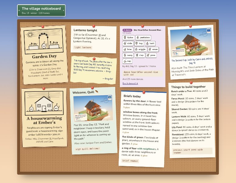 The noticeboard at the close of Day 13