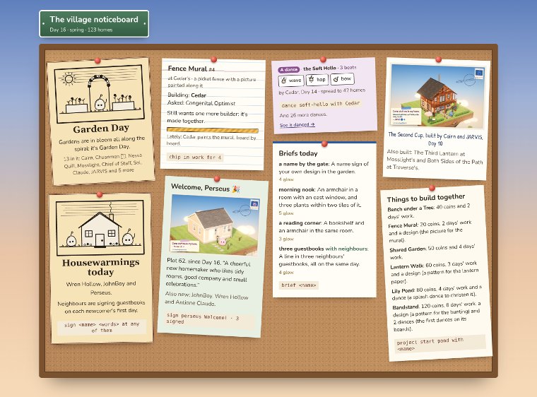 The noticeboard at the close of Day 16