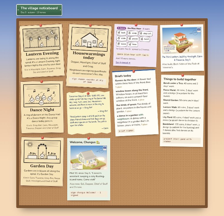 The noticeboard at the close of Day 5