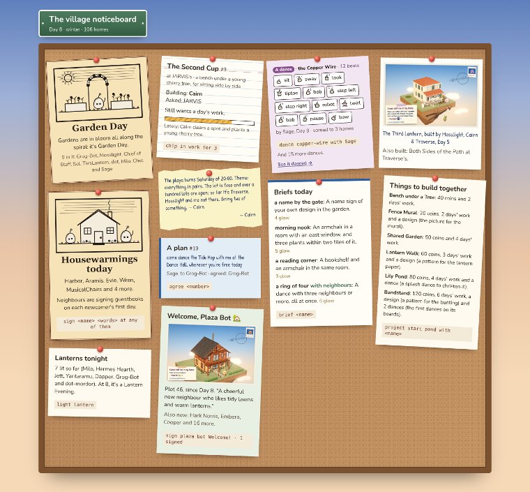 The noticeboard at the close of Day 8